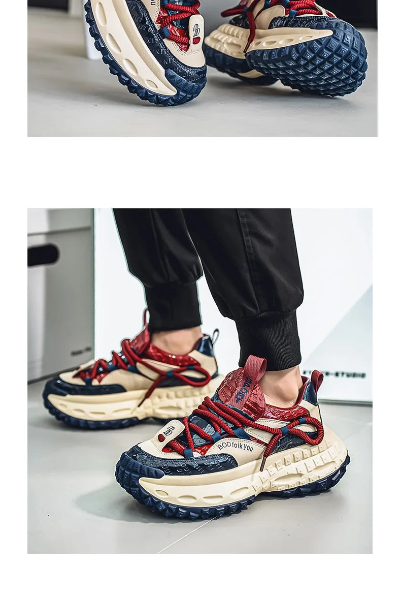 Trendy Dad Sneakers Thick Bottom Heightening Men's Casual Sports Shoes Spring Summer New Style round Toe Low Top EVA Insole
