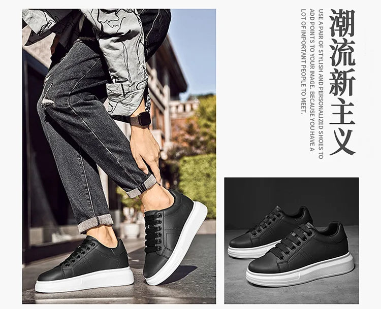Men's Invisible Height Increasing Elevator Shoes Lace-up Sporty White Sneakers 6cm 8cm 10cm Taller Size Plus Invisible Elevate