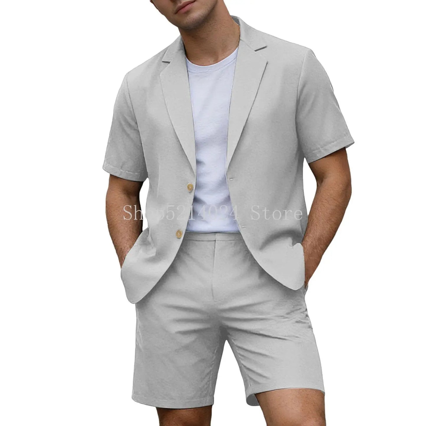 Suits for Men Short Sleeve Blazer Jacket Shorts Set Lightweight Wedding Party Business Casual Formal Outfits