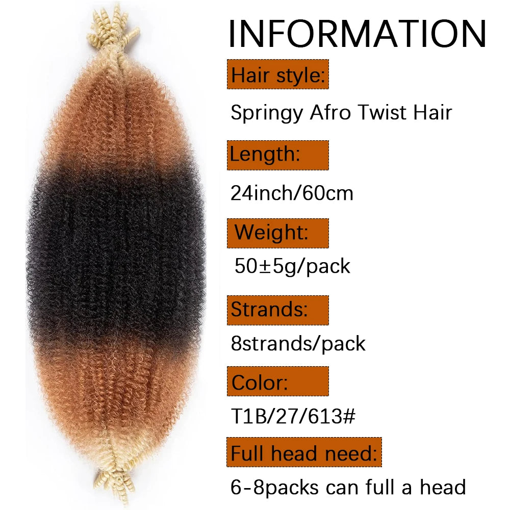 Pre-Separated Springy Afro Twist Hair 24 Inch 3 Tones Soft Locs Marley Twist Synthetic Braiding Hair Extension For Black Women