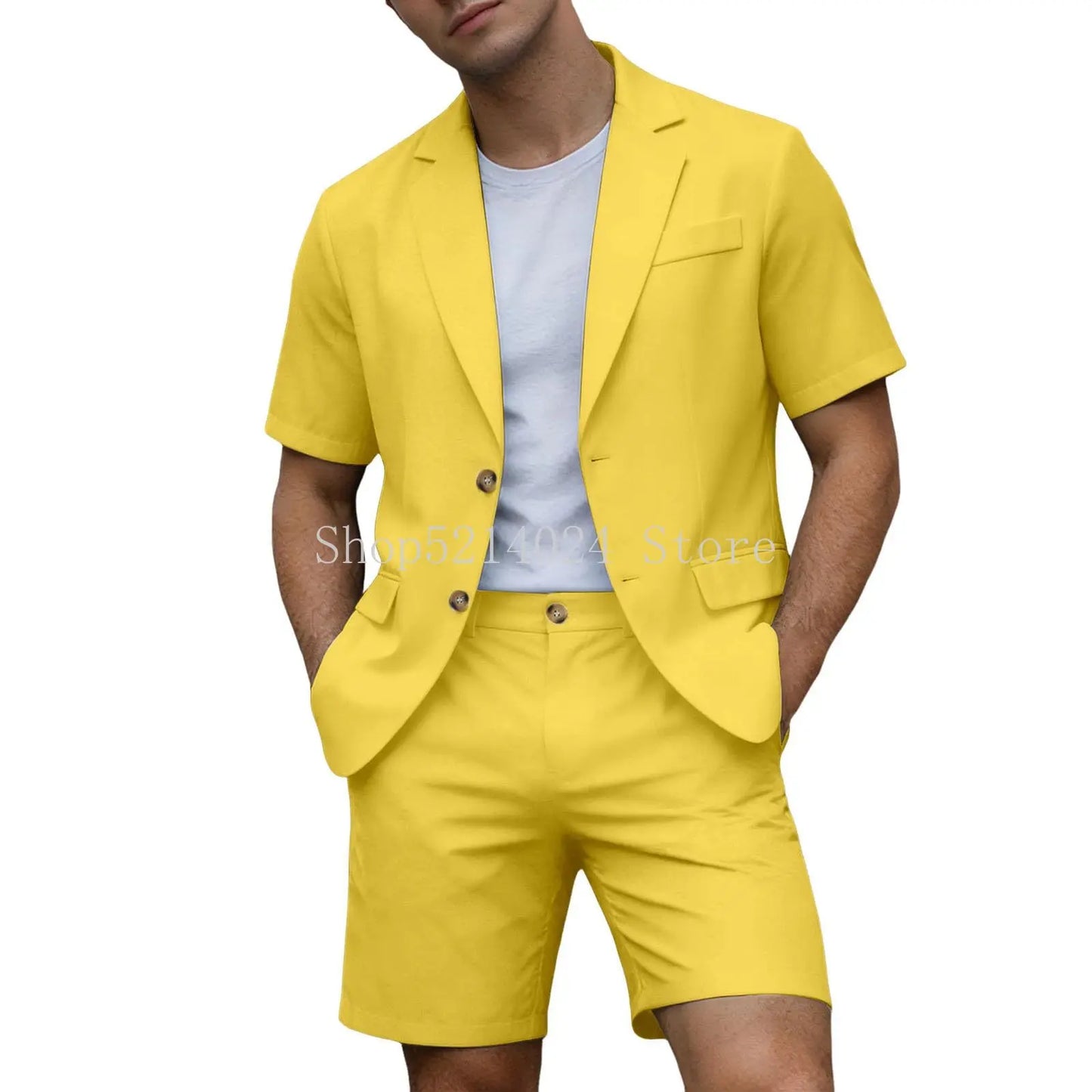 Suits for Men Short Sleeve Blazer Jacket Shorts Set Lightweight Wedding Party Business Casual Formal Outfits