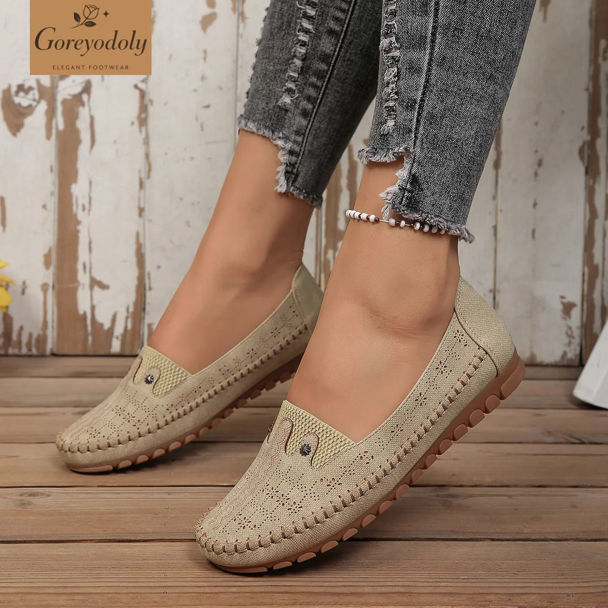 goreyodoly women loafers hollow floral design patchwork slip on flats breathable lightweight casual walking shoes soft non slip