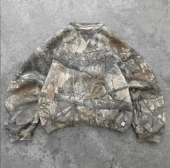 Sweatshirt Hoodie Y2K Retro zip up Camouflage Pattern zipper High Street Hip Hop Streetwear Oversized Unisex Camo Hoodie BAZAARHUBO