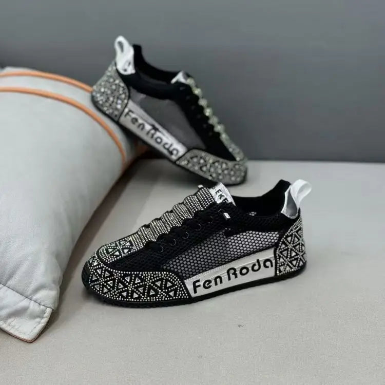 Sneakers Casual Men Designer Punk Bling Board Shoes Fashion Leather Mesh Breathable Increased Internal Flat Platform Sport Shoes