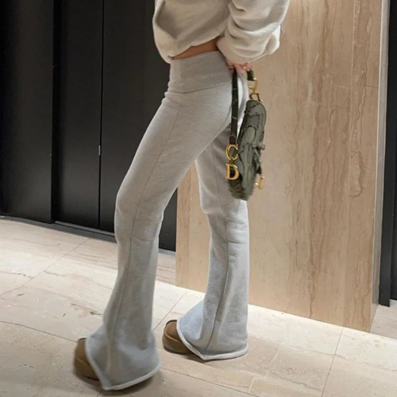 2025 Slim Low Waist Casual Sweatpants For Women Solid Simple Basic Flared Pants Sports Jogging Trousers