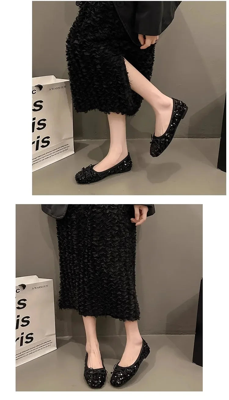 Shoes for Women 2026 New Sequin Design Women's Flat Shoes Soft Non-slip Ballet Shoe Women Work Shoes Comfortable for Work