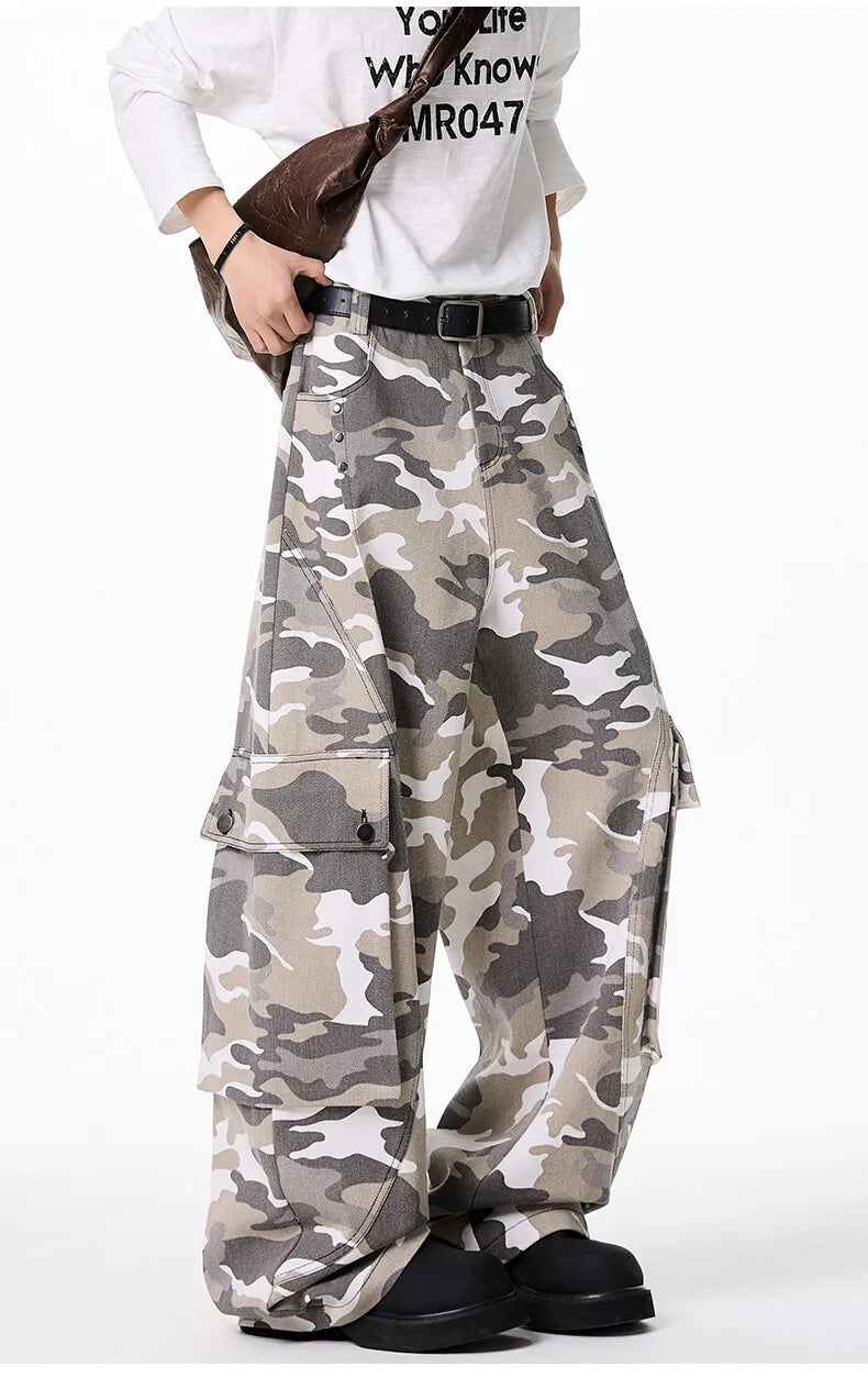 Mens Cargo pants Cotton Camo Workwear Pants Loose Fit Wide Leg Military Tactical Casual Trousers Urban Outdoor Clothing 2025