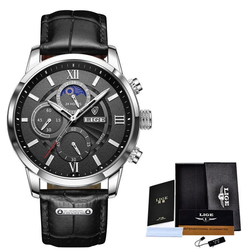 Men's Watches LIGE Top Brand Luxury Men WristWatch For Men Leather Quartz Watch Sports Waterproof Male Clock Relogio Masculino