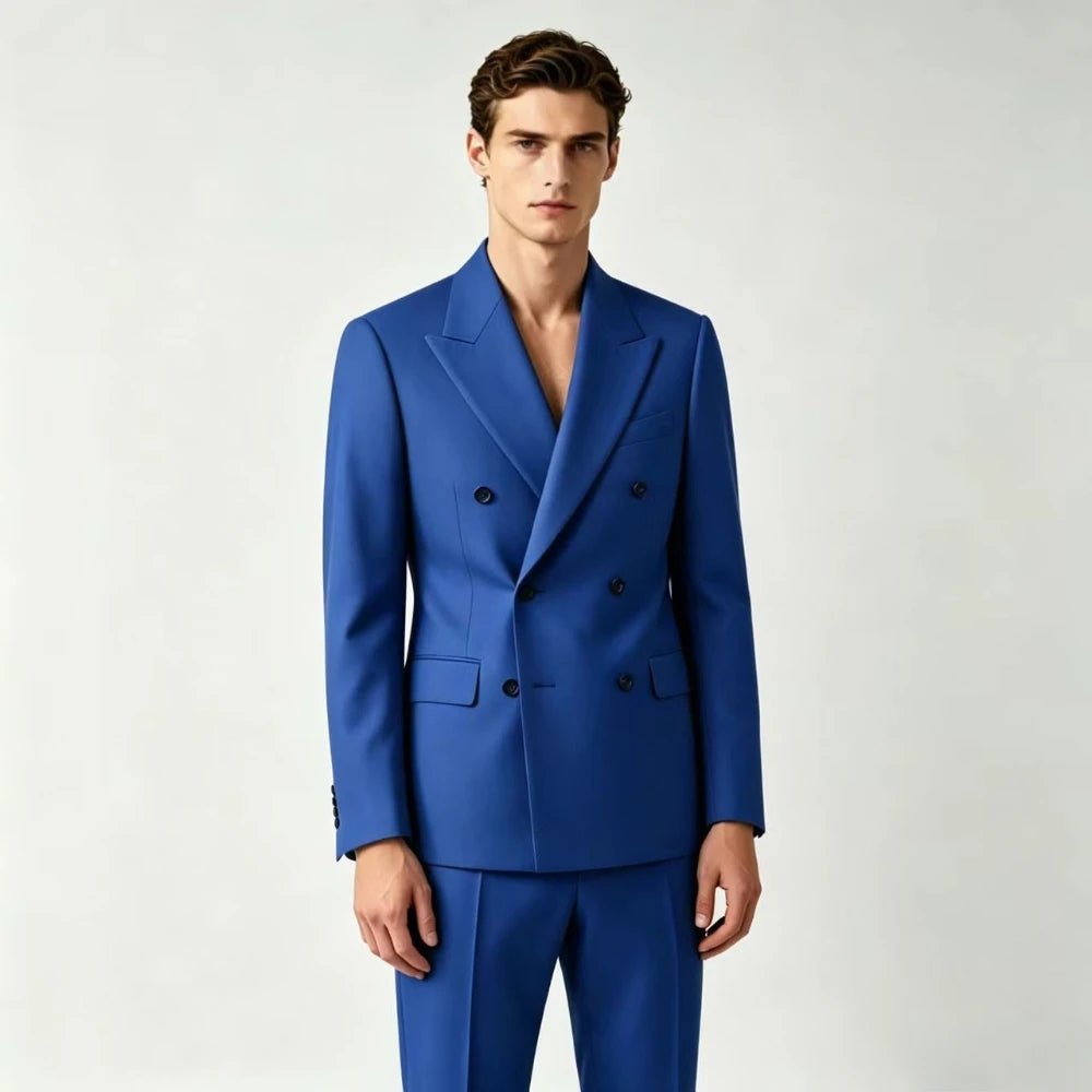 Men Double Breasted Suits For Wedding High Quality Slim Fit 2 Pieces Set Elegant Jackets Pants Blazers Fashion Classic Formal
