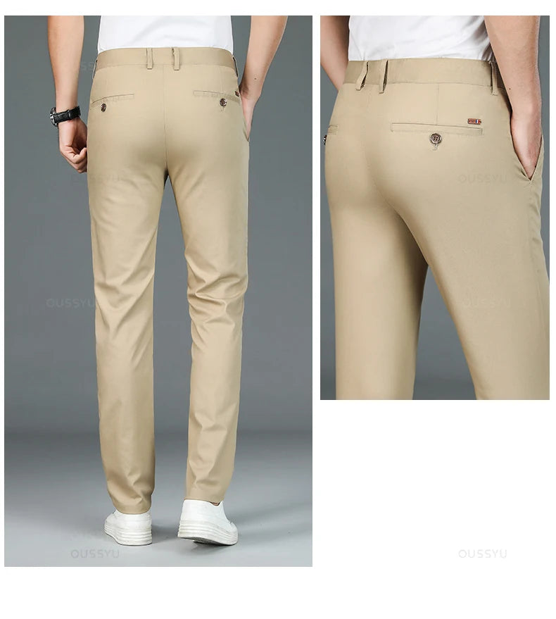 High Quality Luxury Straight Business Suit Pants Men Bamboo Fiber Designer Spring Summer Elegant Casual Long Formal Trouser Male