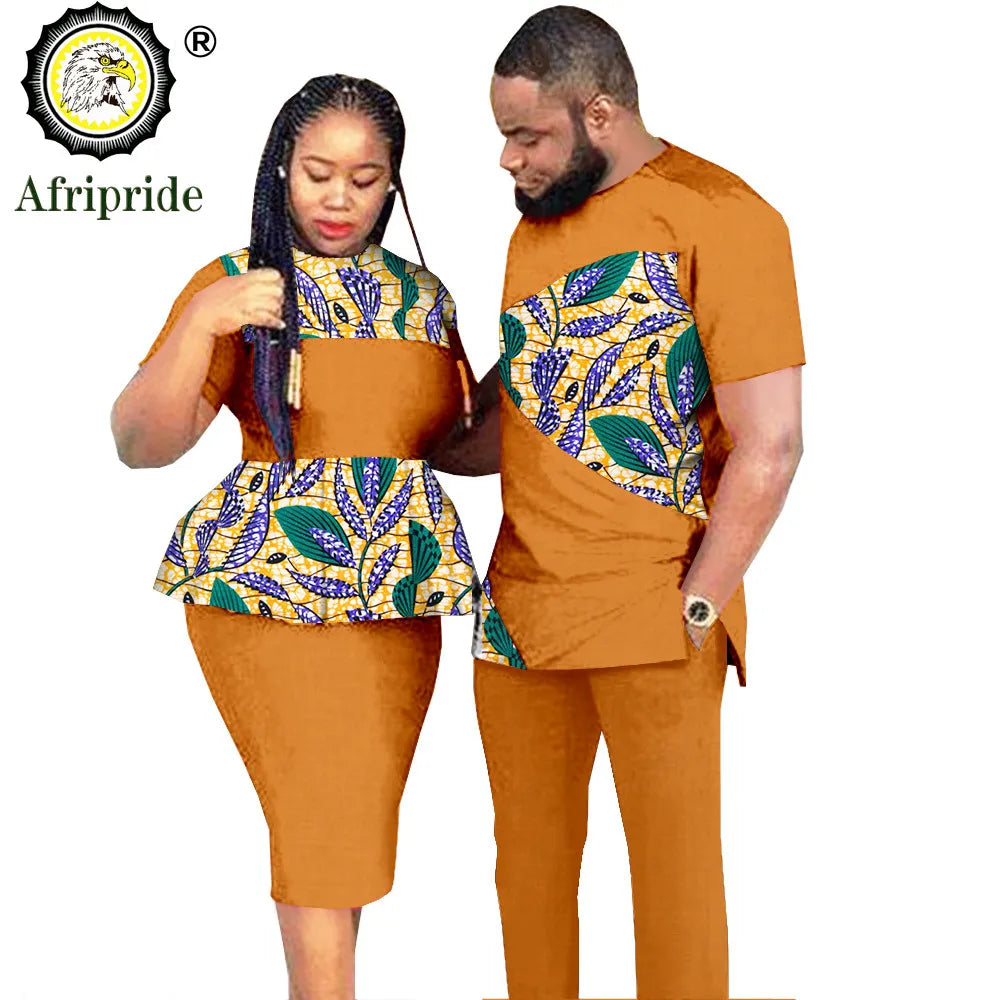 African Couples Clothing Outfits Men and Women Wear Wedding Party Ankara Wax Print Fashion AFRIPRIDE S20C010