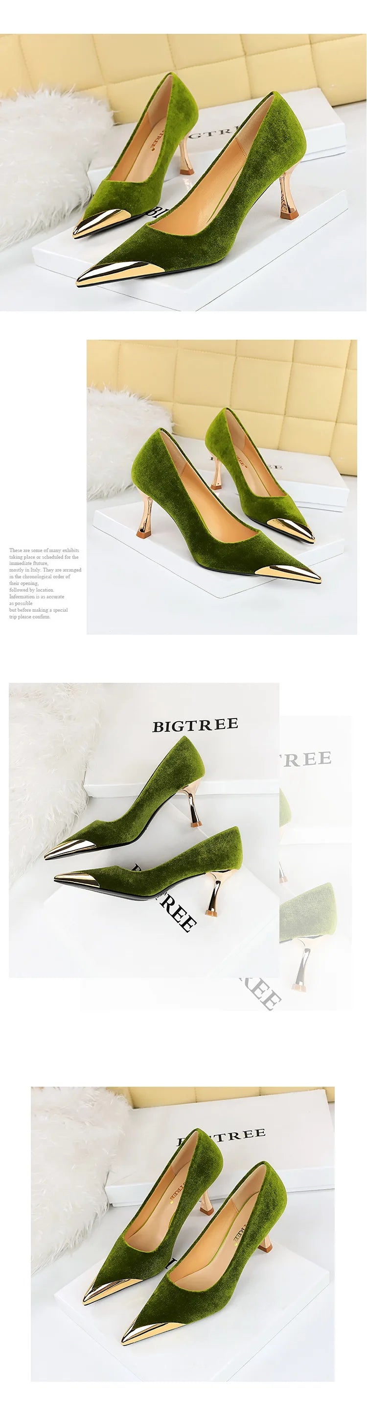 BIGTREE Fashion Sexy Nightclub Slim Wine Glass Pumps High Heel Velvet Shallow Mouth Metal Pointed Party Women's Shoes
