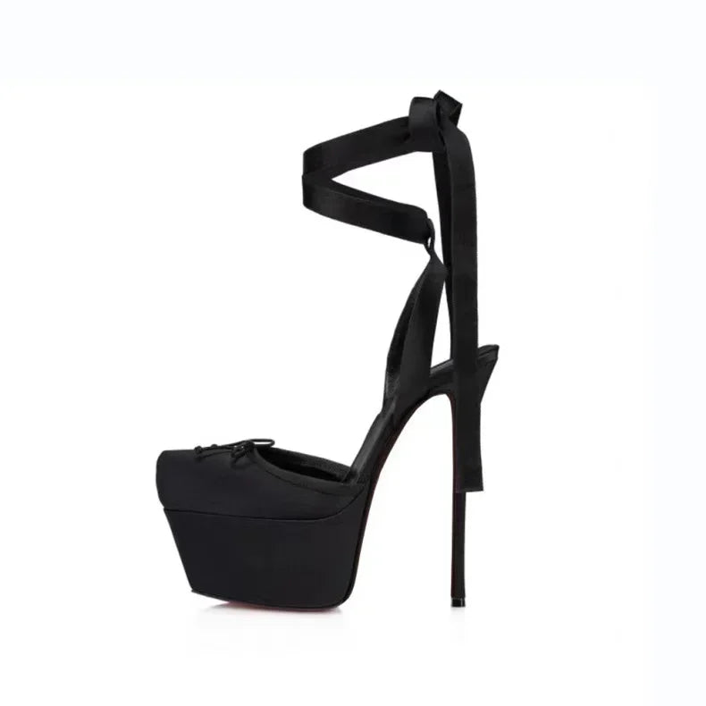2025 Spring New Square-Toe High Heels Bow Knot Peep-Toe Platform Sandals for Women, Sexy Evening Party Club Wedding Shoes