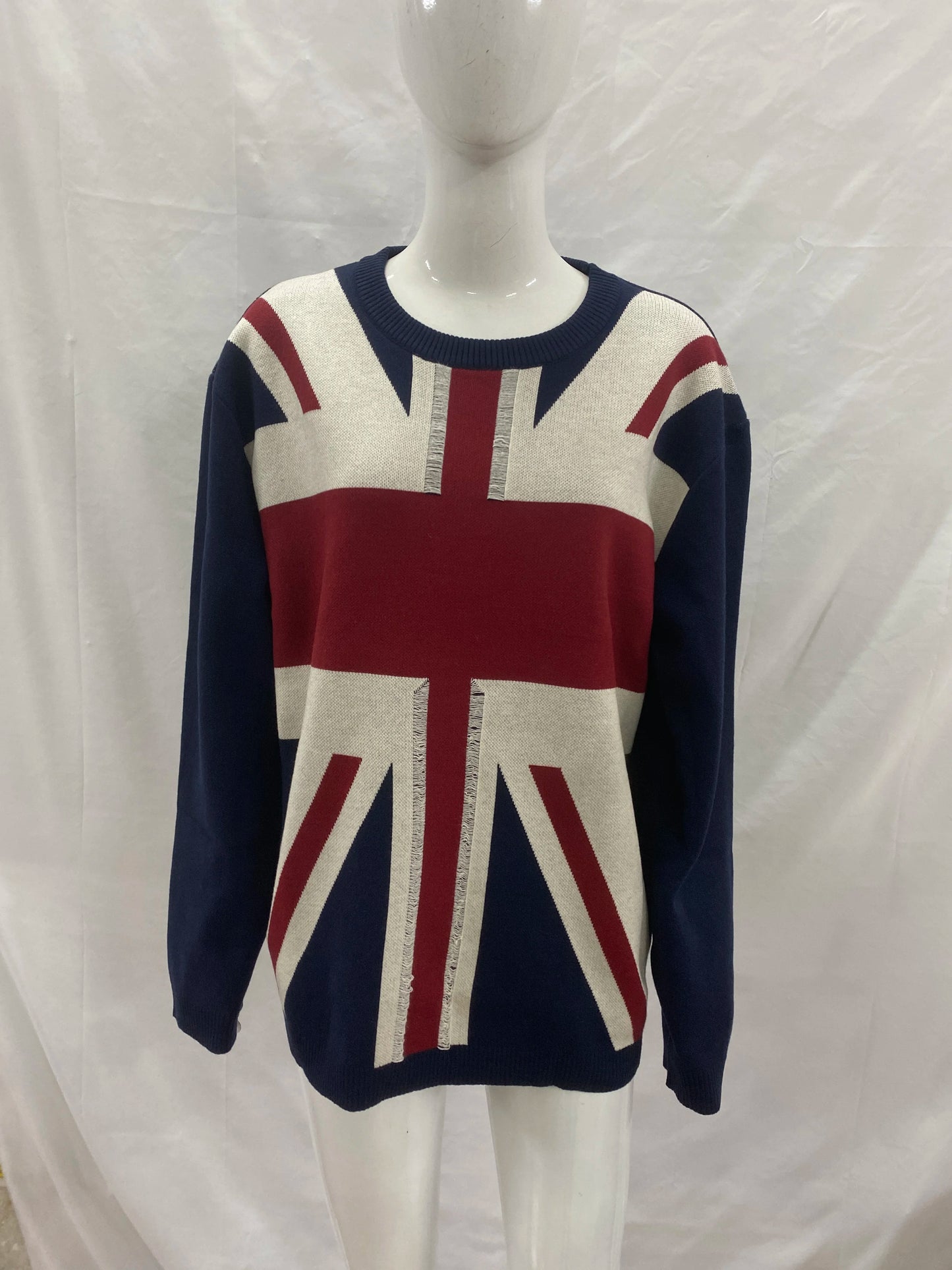 Y2K Unisex Union Jack Sweater, British Flag Graphic Long Sleeve Top, Casual Oversized Streetwear Knitted Jumper
