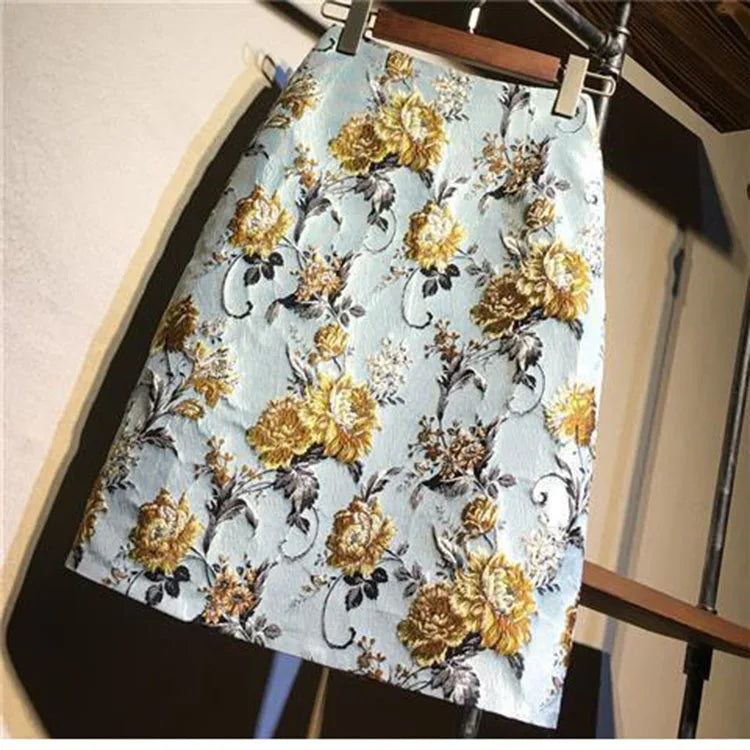 Autumn 2023 High Waist A-line Skirts Light Mature One Step Skirt Ladies Medium Length Retro Wrapped Hip Skirt Jacquard Skirt