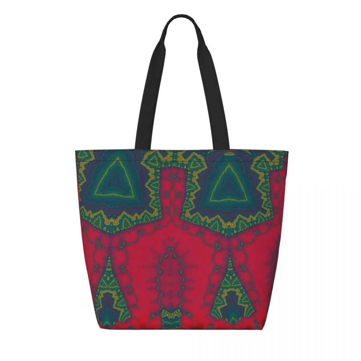 African Ankara Prints Grocery Shopping Tote Bags Women Geometric Ethnic Art Canvas Shoulder Shopper Bags Big Capacity Handbag