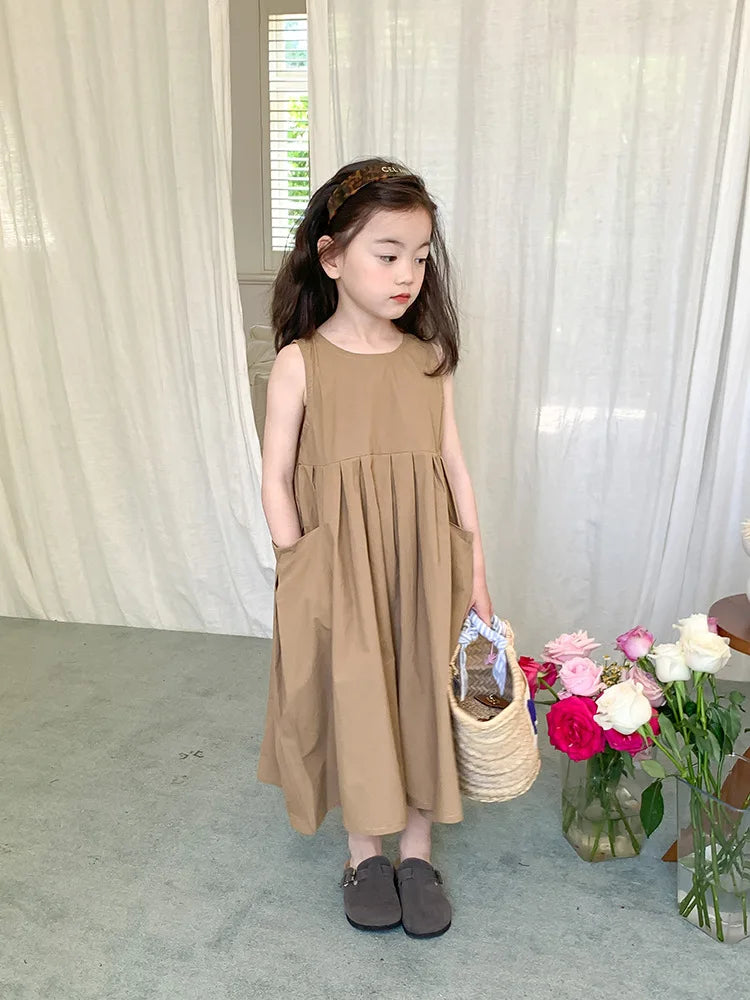 Girls Casual Dresses Girls' Dresses with Large Hemlines Sleeveless Casual Kids Dresses for Girls 2 To 8 Years Princess Dress
