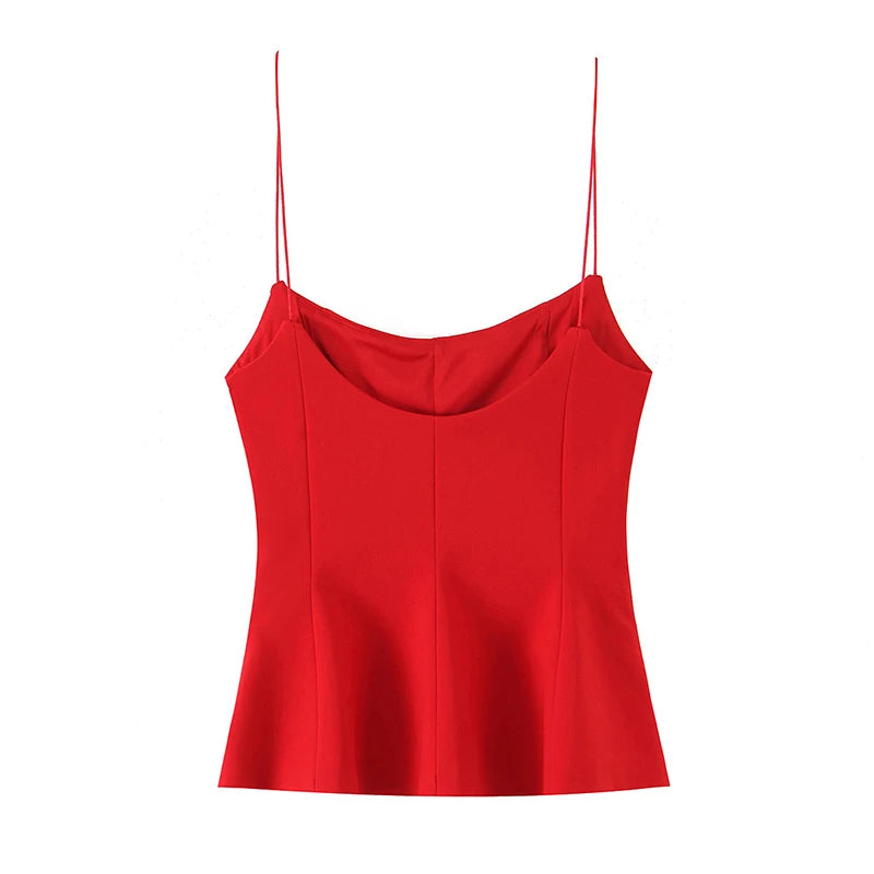 Willshela Women Fashion Solid Pleated Backless Side Zipper Tops Vintage Thin Straps Square Collar Female Chic Lady Camis BAZAARHUBO