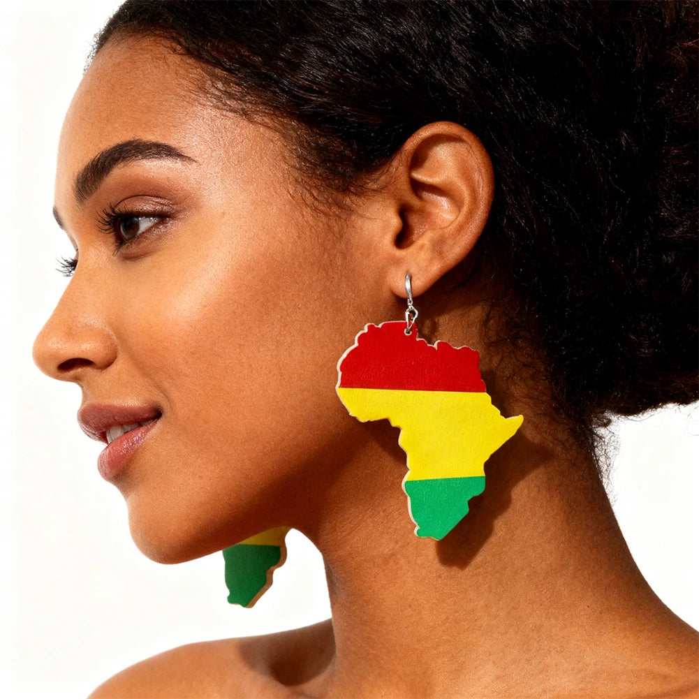 Fashion Painted African Map Dangle Earrings for Women and Girls Ethnic-Style Ear Accessories Statement Jewelry Everyday Styling