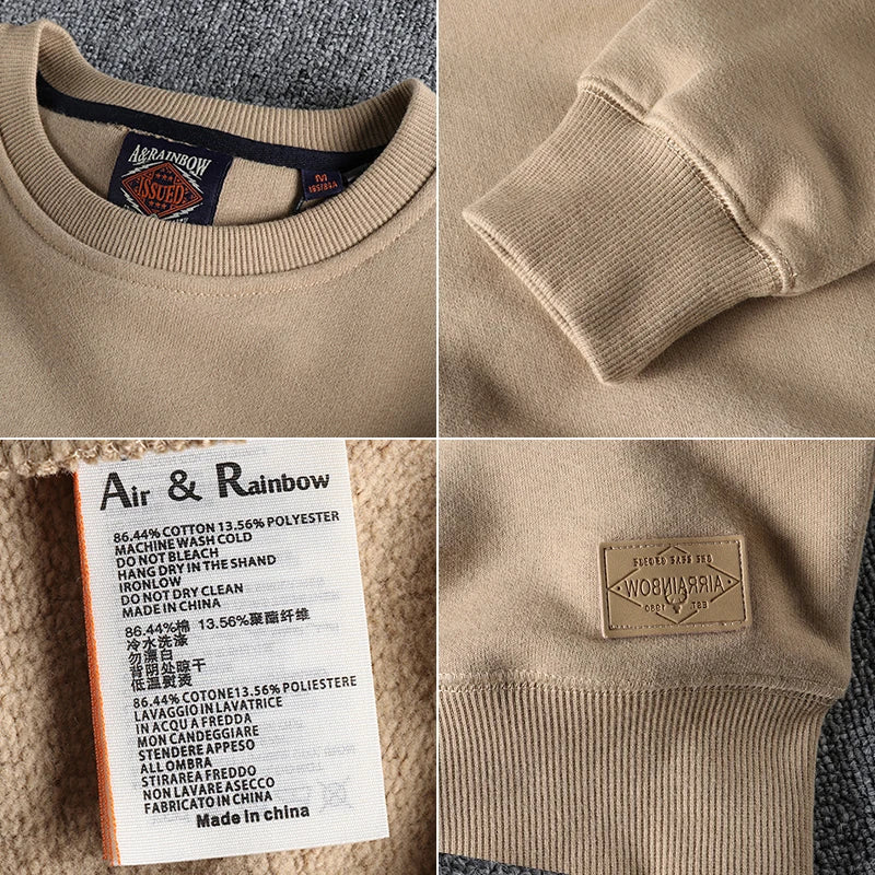 New autumn and winter cashmere padded solid color round neck sweater men Joker youth Roman fleece pullover