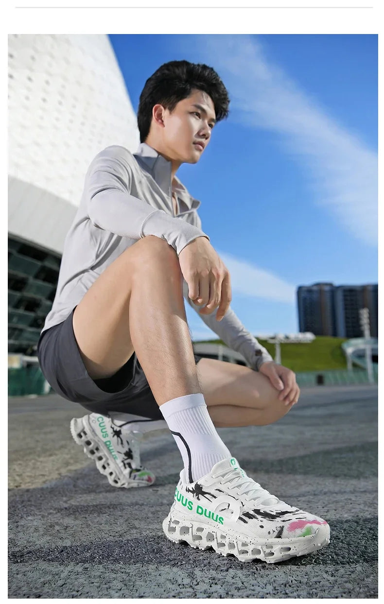 Running Shoes for Men Women Hollow Perforated Cushion Shock Absorbing Outdoor Hiking Sneakers Casual Chunky Walking Trainers