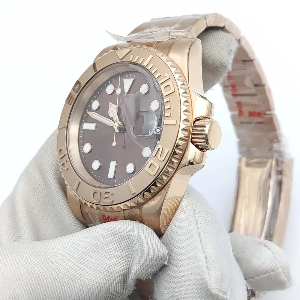 40mm Luxury Rose Gold Men's Watch Sapphire Perspective Back Automatic Watch Mechanical Gold Watch NH35 Stainless Steel Sport