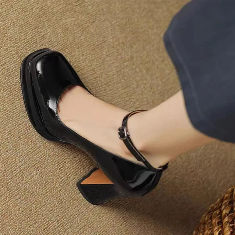 Thick Bottom High Heels Women Shoes Solid Fashion Temperament Single Shoe Spring Summer Ankle Buckle Elegant Woman Heeled Shoes