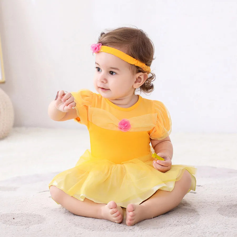 Baby Girls Costumes Kid Romper Tutu Dress with Headband Infant Baby Girl Princess Alice Clothes Aurora Belle Dress Party Costume