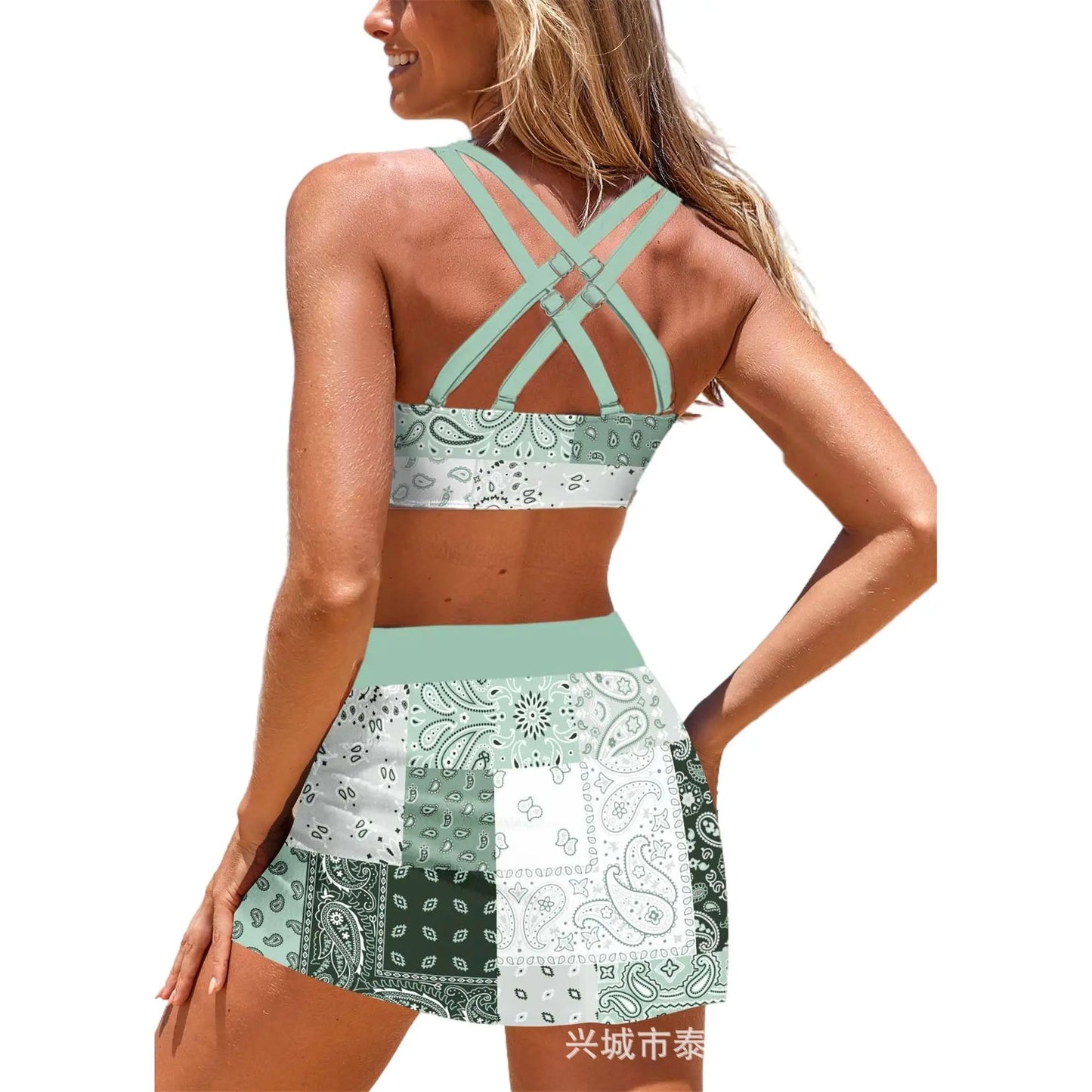 Women Two Pieces Beachwear Summer Fashion Printed Swimming Swimsuit 2025 Sexy Fresh Style Bikini Costume Female Holiday Clothing