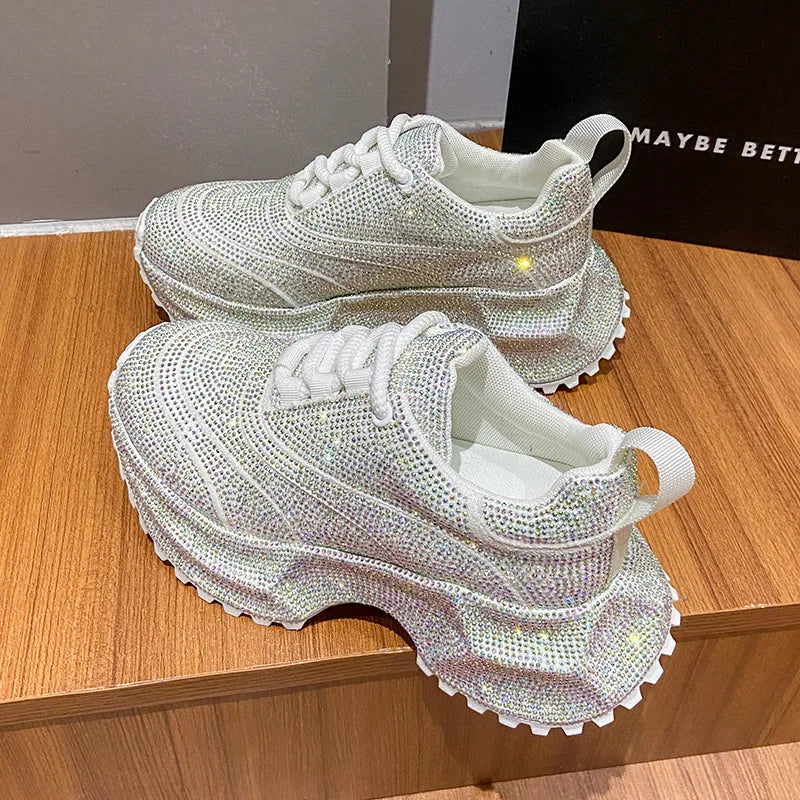 Women's Luxury Fashion Running Shoe Shining Casual Sports Shoes Thick Lace-up Vulcanize Shoes zapatillas de mujer