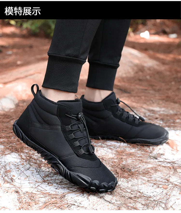 Snow Boots Women Men Sneakers Barefoot Waterproof Winter Warm Running Shoes Non-Slip High-top Padded Hiking Ankle Shoes 2024