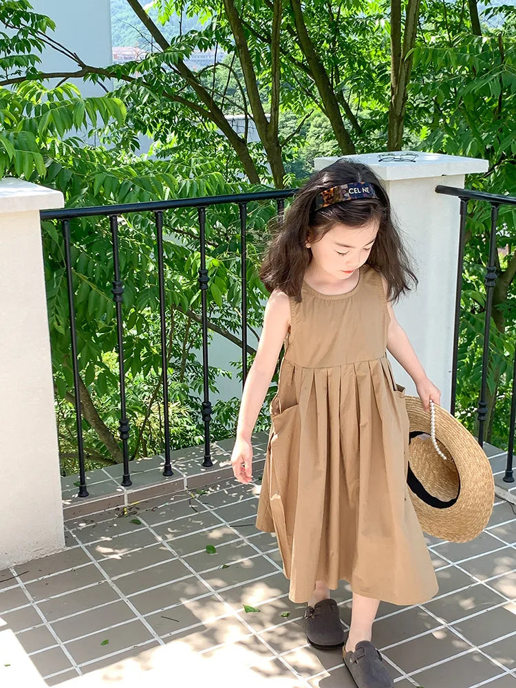 Girls Casual Dresses Girls' Dresses with Large Hemlines Sleeveless Casual Kids Dresses for Girls 2 To 8 Years Princess Dress
