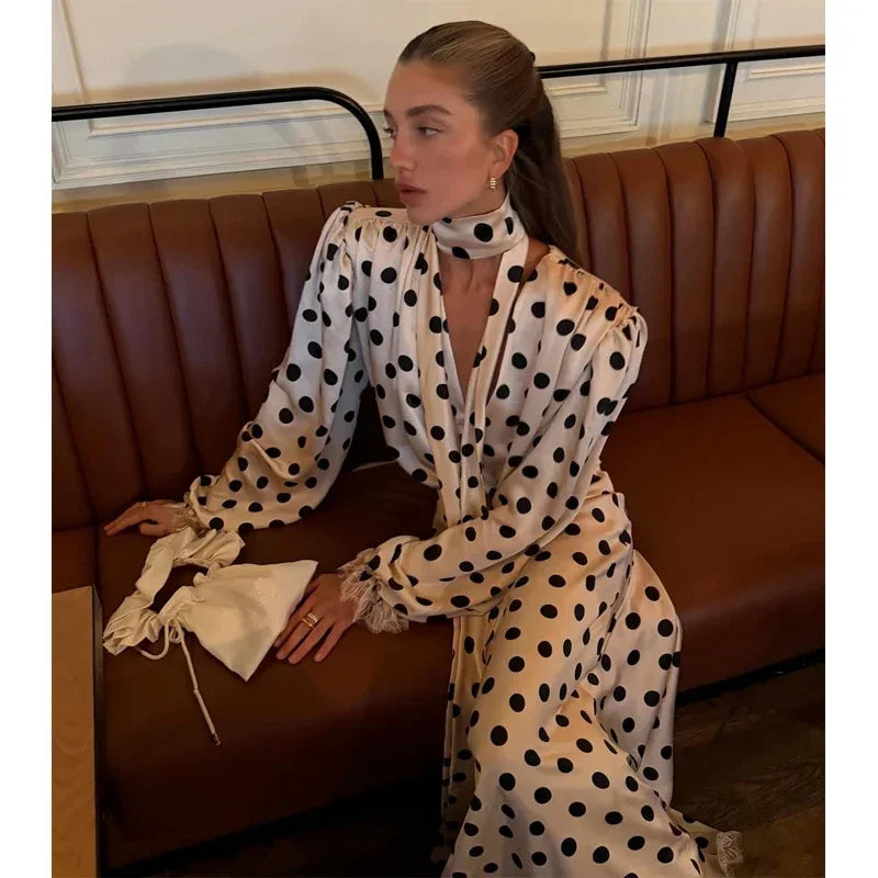 Polka Dot Polka Dot Skirt 2 Piece Set Women Elegant Scarf  Long Sleeve Shirts Suit Spring Lady Fashion Commucate Outwear 2026