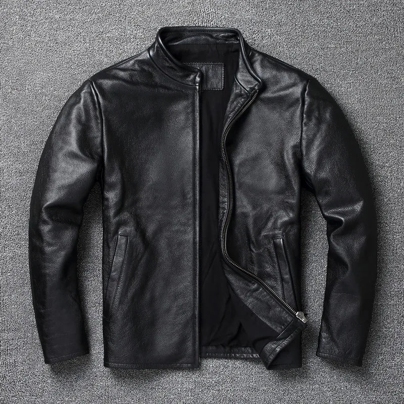 Black Brown Casual Mens Jackets Real Cowhide Genuine Leather Jacket Men Coats Autumn Chamarras De Cuero Para Hombre