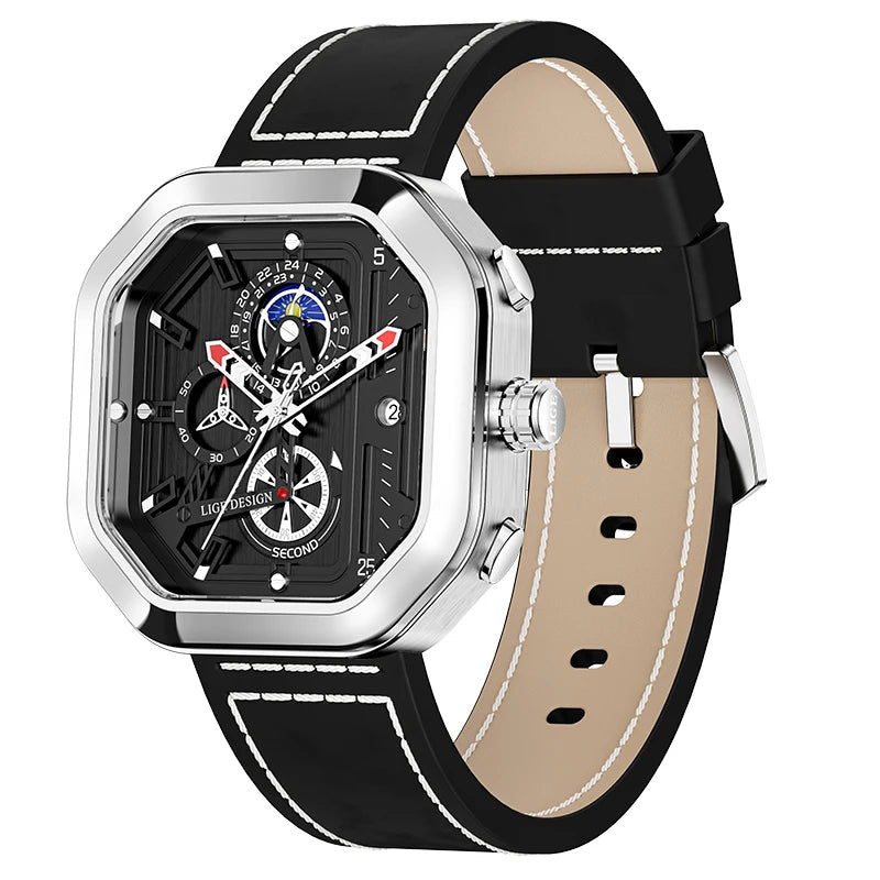 2025 LIGE Business Leather Watch For Men Top Brand Luxury Mens Watches Waterproof Quartz Wrsitwatch 24 Hours Moon Phase Clock