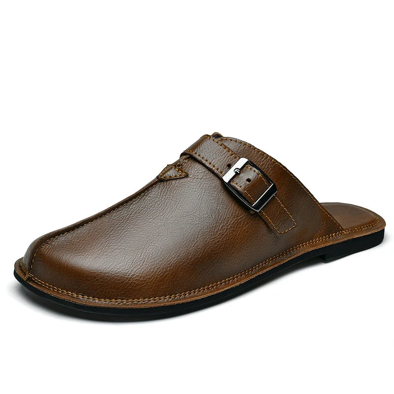 Men's Sandals Classic Leather Slippers Walking Summer New Male Comfortable Slippers Lightweight Outdoor Men's Half Drag Shoes