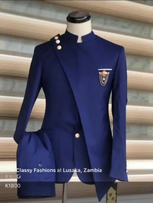 Men Blazer Suits 2 Piece Set Party Coat Straight Pants Ensemble Stand Collar Buttons Trousers Suit Jacket Outfits Autumn 2025