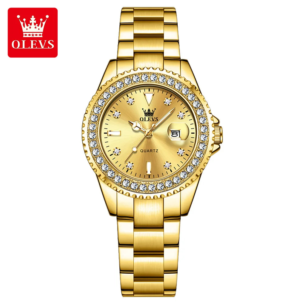 OLEVS New Elegant Women Wristwatch Waterproof Luminous Calendar Ladies Watch Stainless Steel Red Quartz Women's Watches Female