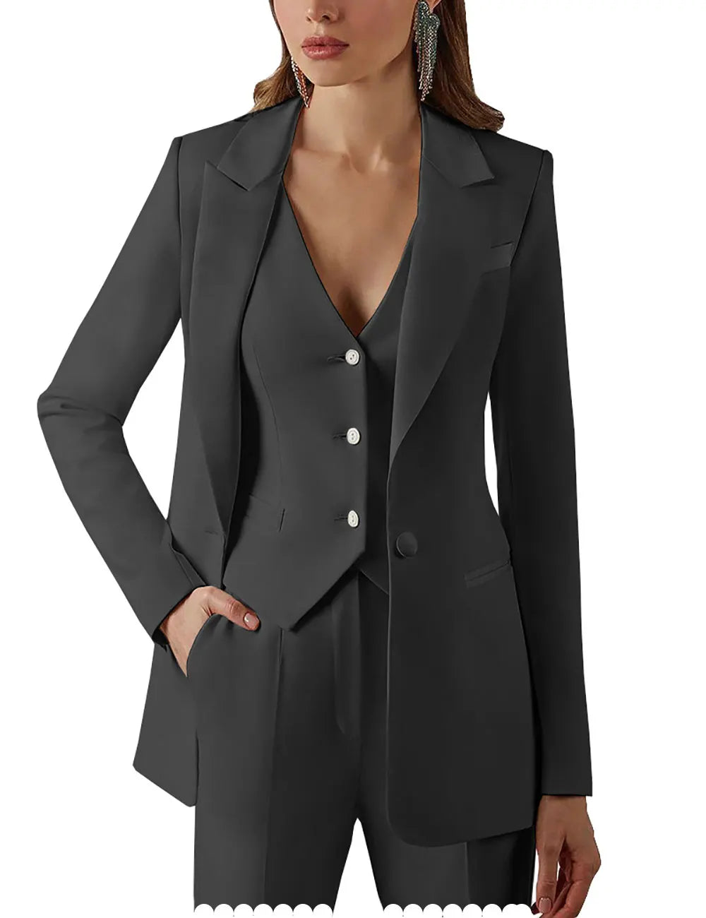 Womens Suits for Office Work 3 Pieces Set Lady Blazer Business Suit Set Work Pant Vest Jacket (Blazer+Vest+Pants)