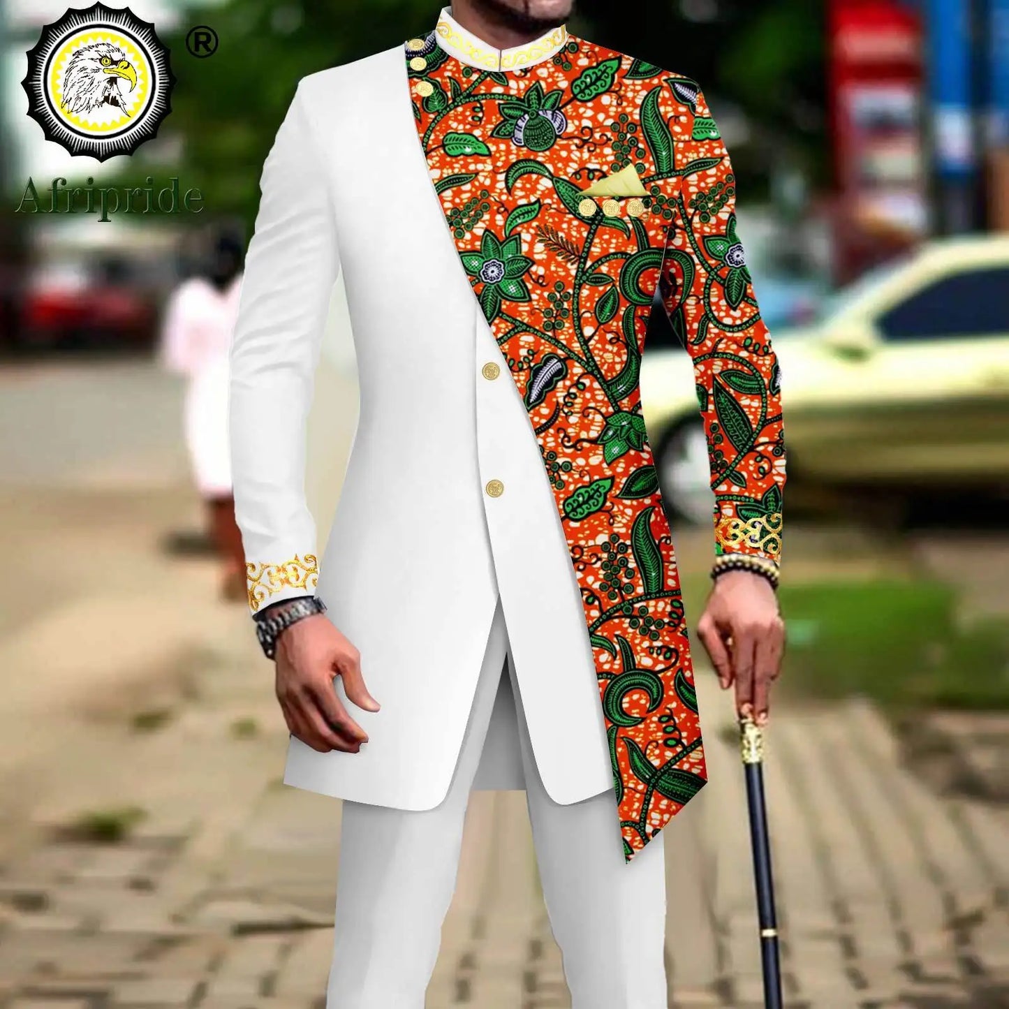 African Suits for Men Embroidery Print Blazer and Pants Set Business Dress Suit with Kerchief Party Wedding Evening A2316023