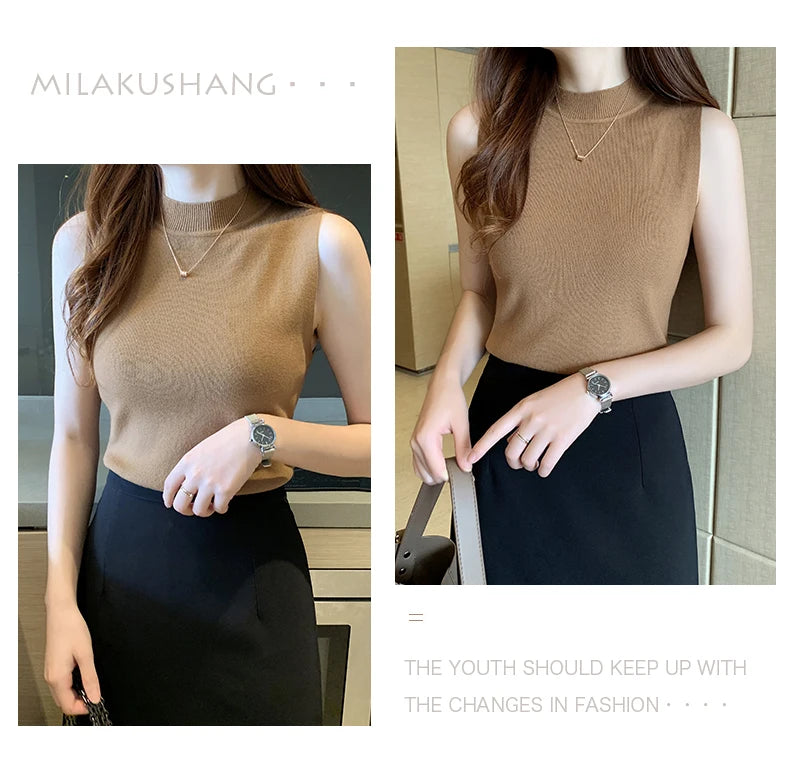AOSSVIAO 2026 Summer Versatile Knit Sleeveless Tops Women Basic Solid Tank Tops Casual O-neck Slim Thin Tees Female Tops Vest