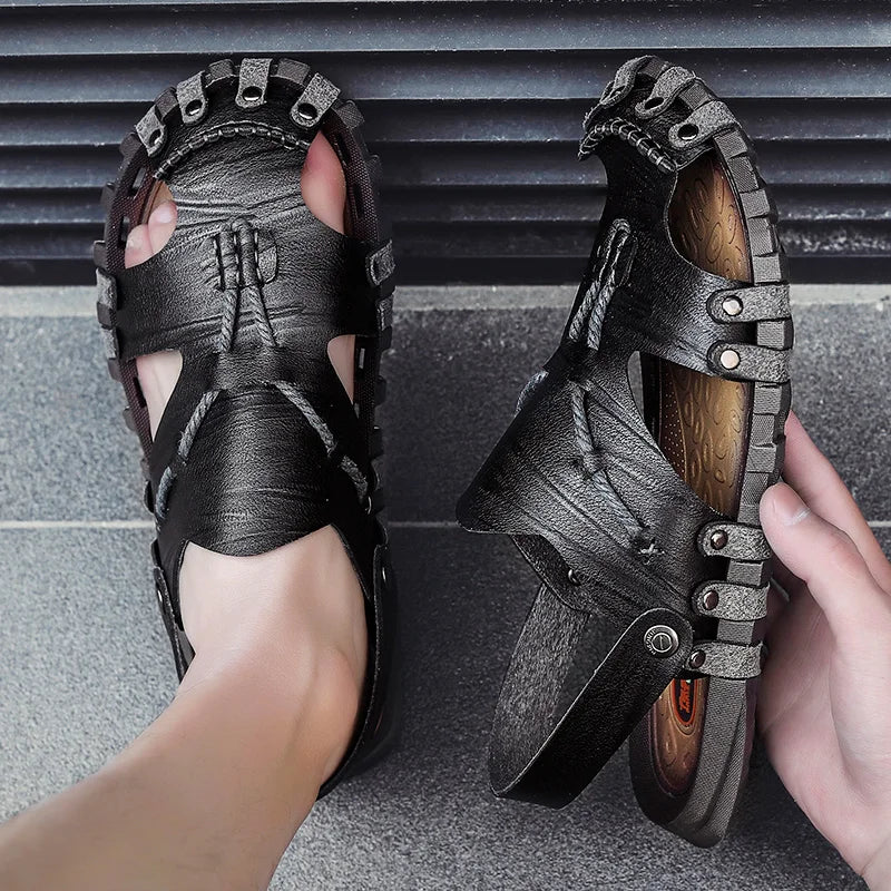 Summer Handmade Leather Sandals for Fashion Men Casual Shoes Comfortable Slippers