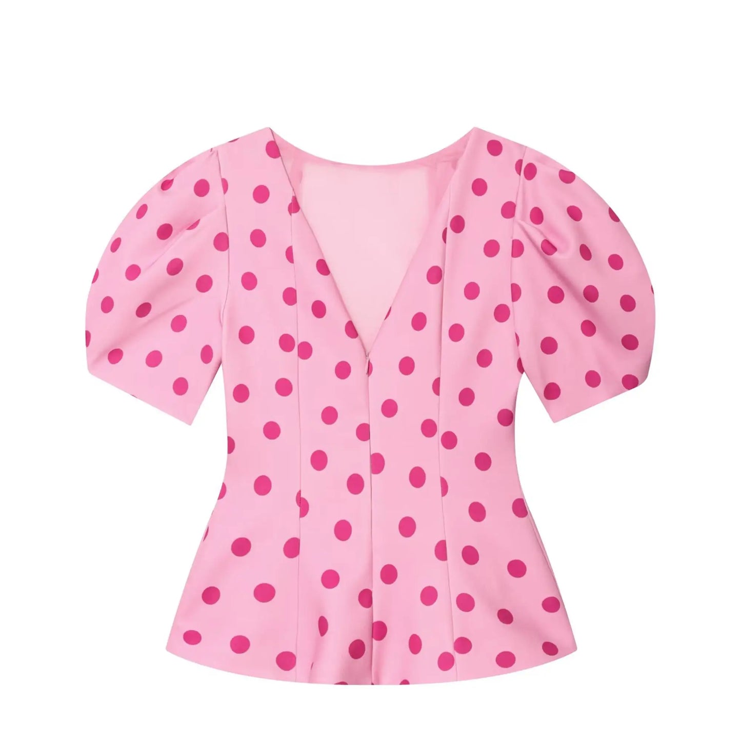 TFMLN Women's Sweet Blouse 2026 Street Chic O Neck Tee Female Summer Casual Vintage Polka Dot Puff Short Sleeve Tops New