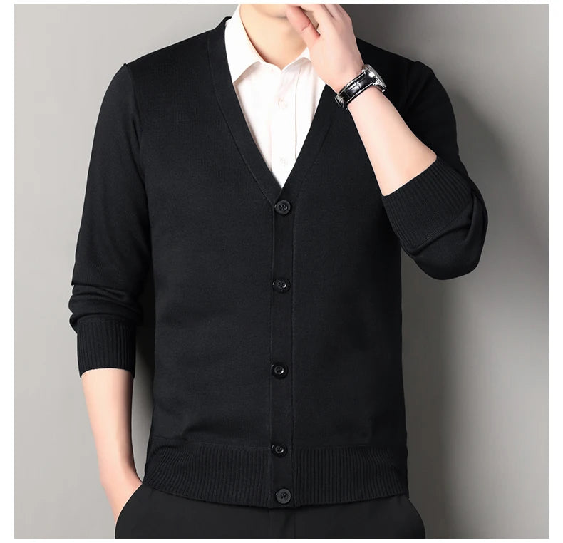 Mens Autumn Clothes Fleece Cardigan Jacket Knitted Sweater Outwear V-neck Fashion Cardigans Warm Men's Top