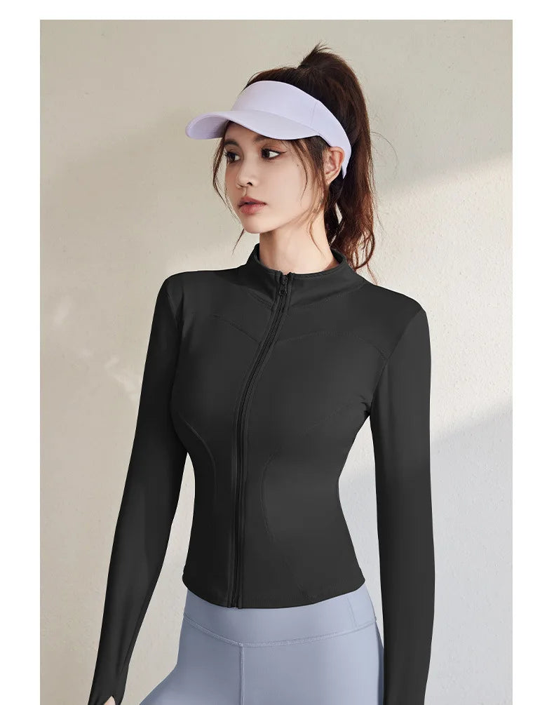 2026 Spring and Summer New Women's Fitness Jacket Quick-drying Collar Yoga Clothes Long-sleeved Breathable Sports Cycling Top