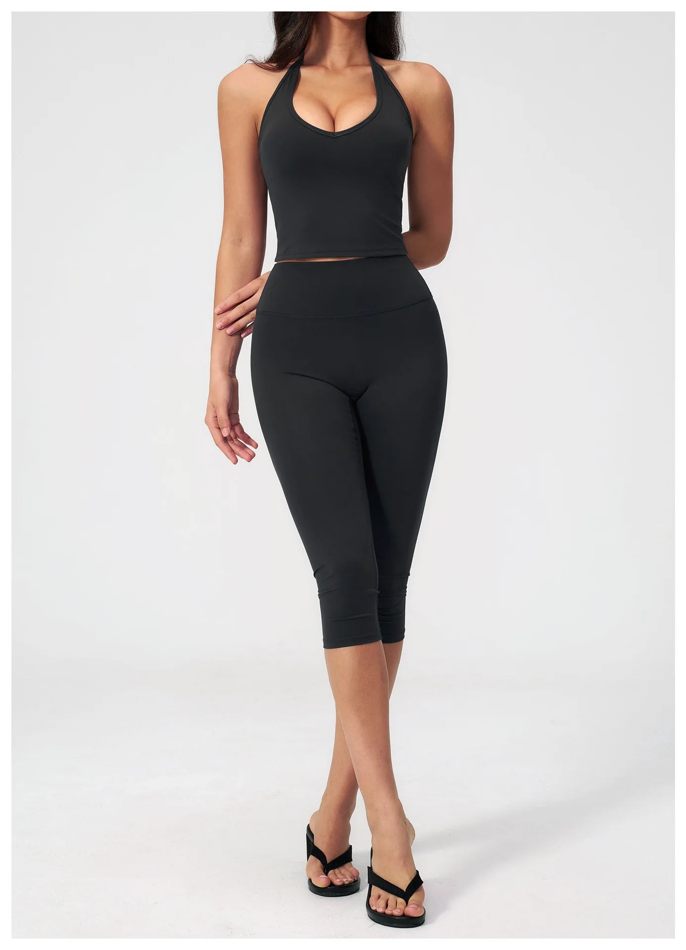 Sports Set Two Pieces Yoga Set Women's Sports Set Quick Drying Short Sleeve Fitness Set Gym Running Slim Capri Pants Sportswear