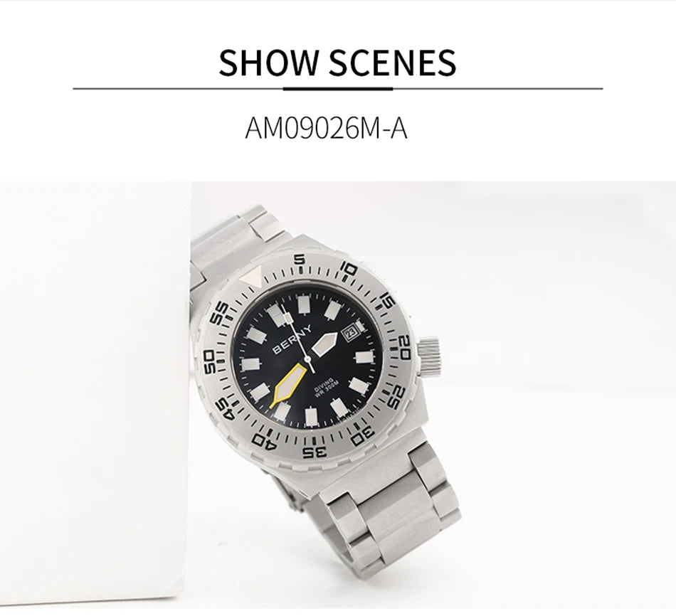 BERNY Automatic 30ATM Diver Men Watch Mechanical Wristwatches Waterproof Male Top Super Luminous Sapphire Sport Diving Watches