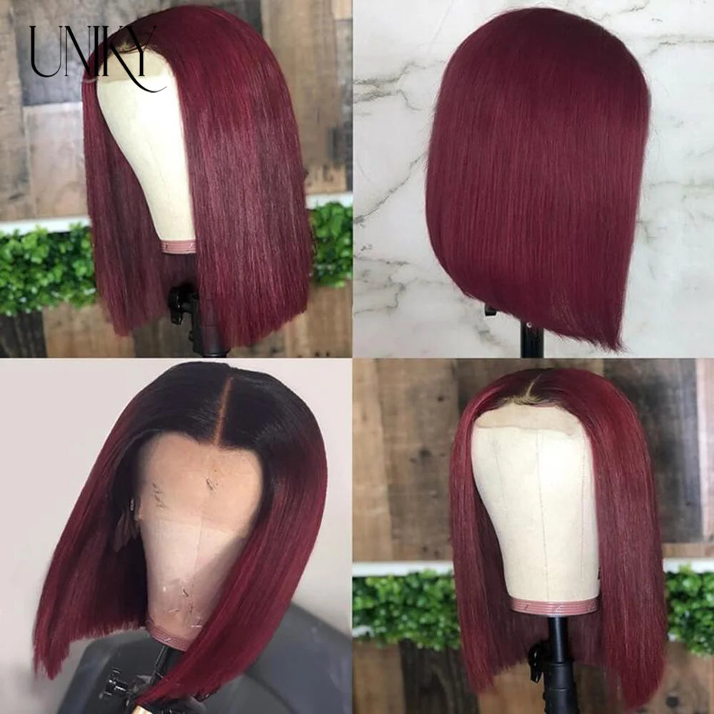 Burgundy HD Transparent Lace Front Human Hair Wigs 99J Red Straight 13x4 Lace Front Wig For Women  4x4 Lace Closure Straight wig