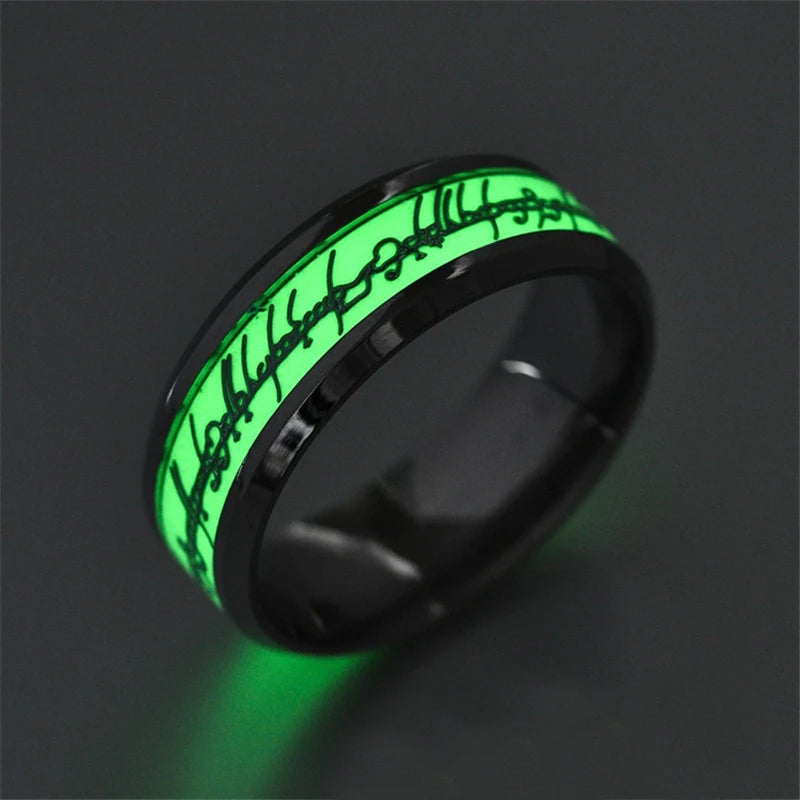 Fashion Love Heart Luminous Finger Ring ECG Stainless Steel Glowing In Dark Music Dragon Couple Rings for Boy Girls Wedding Gift