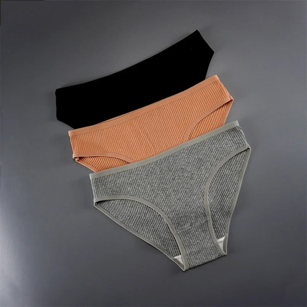 UNWE 3PCS/Pack Ribbed Cotton Seamless Panties for Women Briefs Pack Comfortable Ladies Underwear Sets